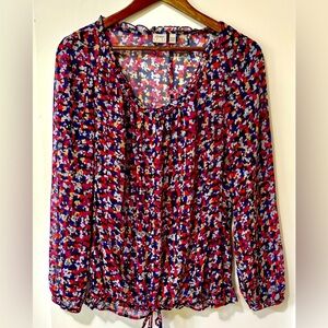 Esprit| Semi-Sheer Colourful Abstract Cinched Blouse Sz M